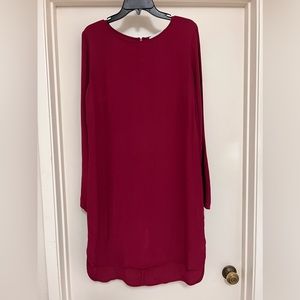 WAYF from Nordstroms burgundy sheath dress with high low hem and long sleeves